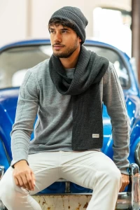 CHUBAMen's Selanik Knitted Knitwear Scarf Beret Set Anthracite