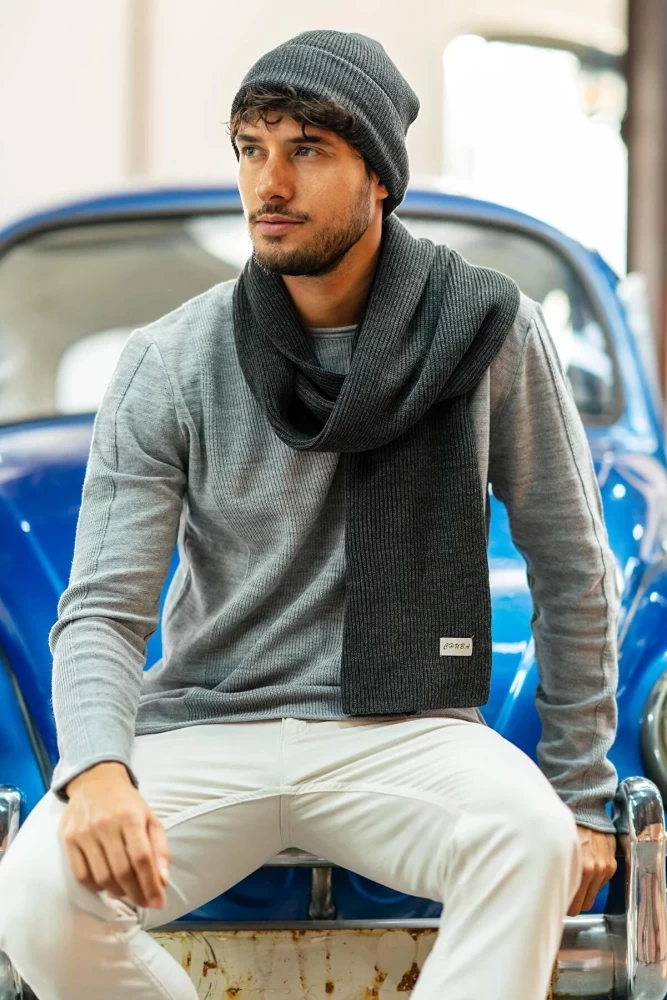 CHUBAMen's Selanik Knitted Knitwear Scarf Beret Set Anthracite